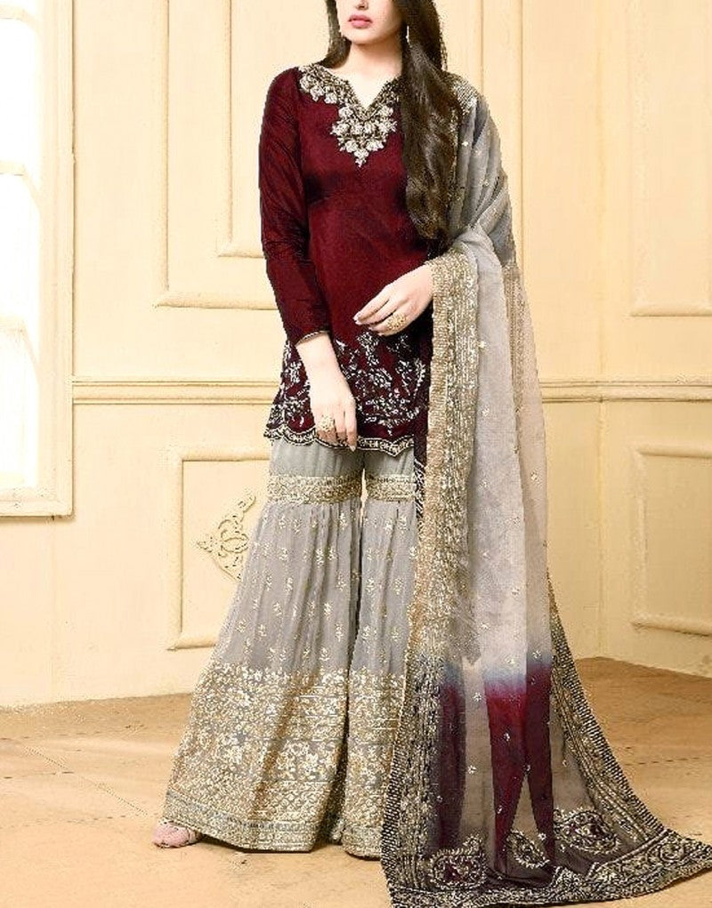 Indian Heavy Embroidered Chiffon Suit with Net Dupatta