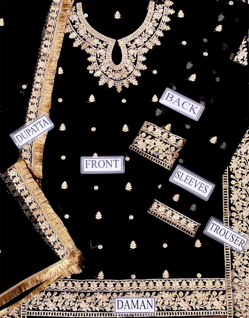 Stylish Heavy Embroidered Black Chiffon Dress for Party Events