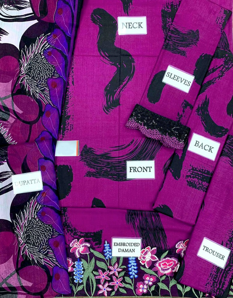 All-Over Print Embroidered Lawn Dress with Chiffon Dupatta