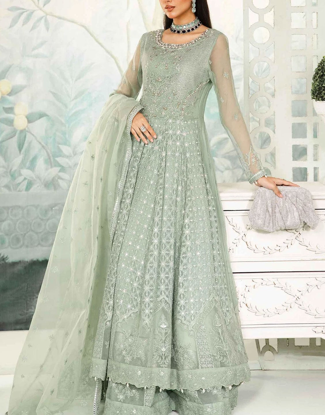 Maria B Bamber Chiffon Party Wear Maxi Dress | SF-EA24-36