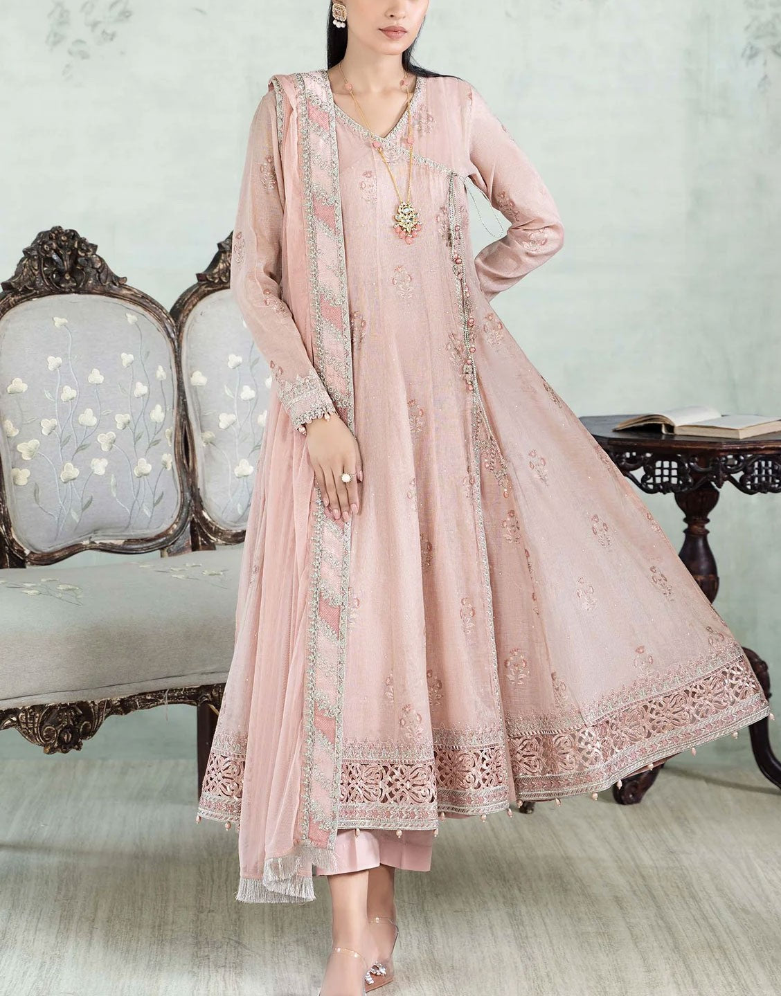Fancy Maria B Yarn Dyed Party Wear Frock | DW-EA24-29 Pink