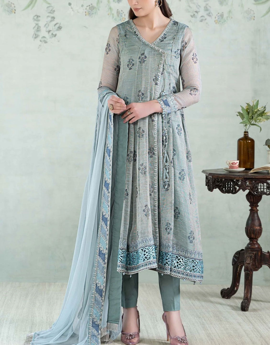 Maria B 3 Piece Formal Yarn Dyed Suit for Wedding | DW-EA24-29 Blue