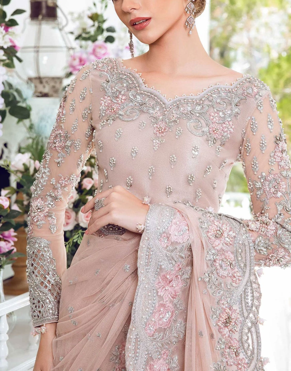 Luxury Maria B Formal Net Wedding Saree Dress | Dahlia MC-809-S