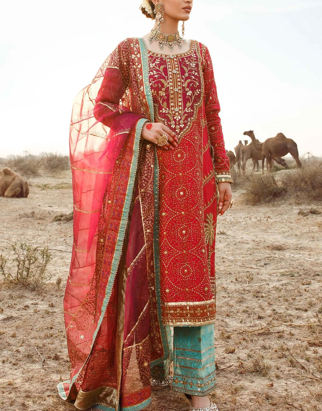 Maria B Fancy Red Organza Party Wear Suit | Chundari MC-704-S