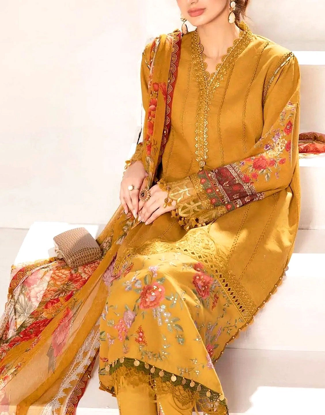 Luxury Embroidered Lawn Suit with Chiffon Dupatta