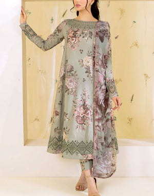 All-Over Digital Print Embroidered Lawn Dress 2024 with Silk Dupatta