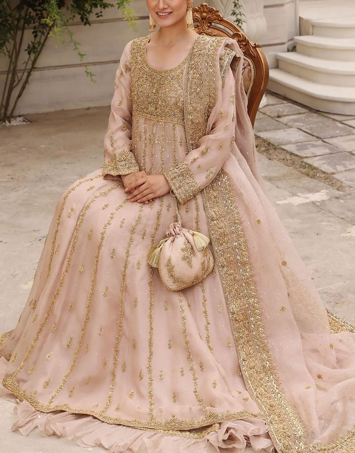 Agha Noor Embroidered Organza Fauzeen Bridal Maxi Dress