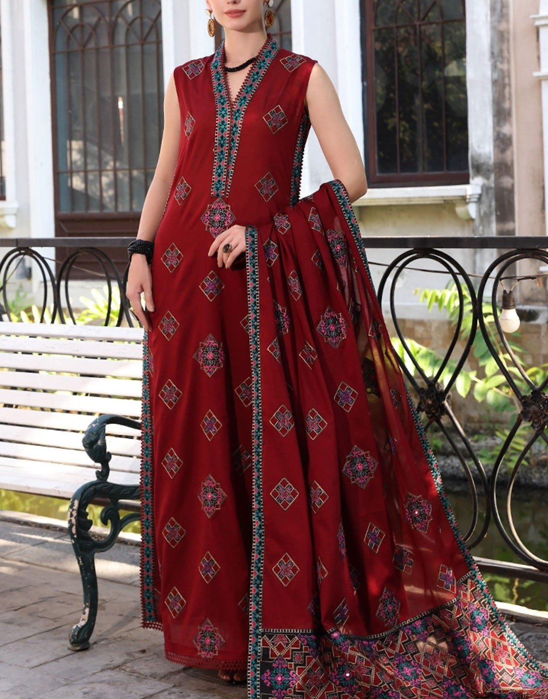 Bareeze Ajrak Design Shisha Work Air Jet Lawn