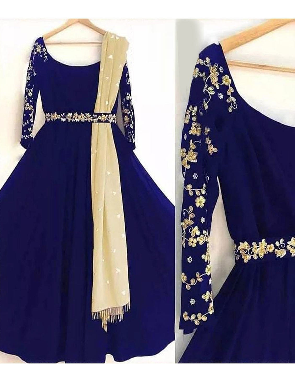 Readymade Embroidered Shamoz Silk Maxi with Net Dupatta