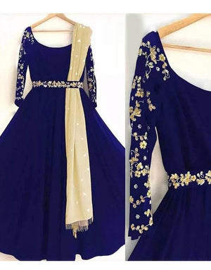 Readymade Embroidered Shamoz Silk Maxi with Net Dupatta