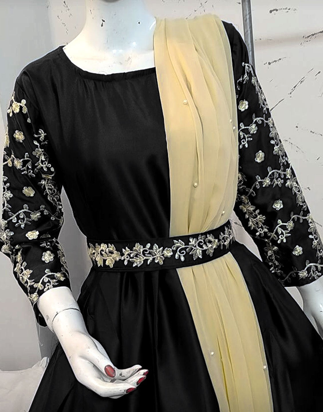 Readymade Embroidered Shamoz Silk Maxi with Net Dupatta