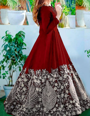 Readymade Embroidered Red Chiffon Maxi with Inner