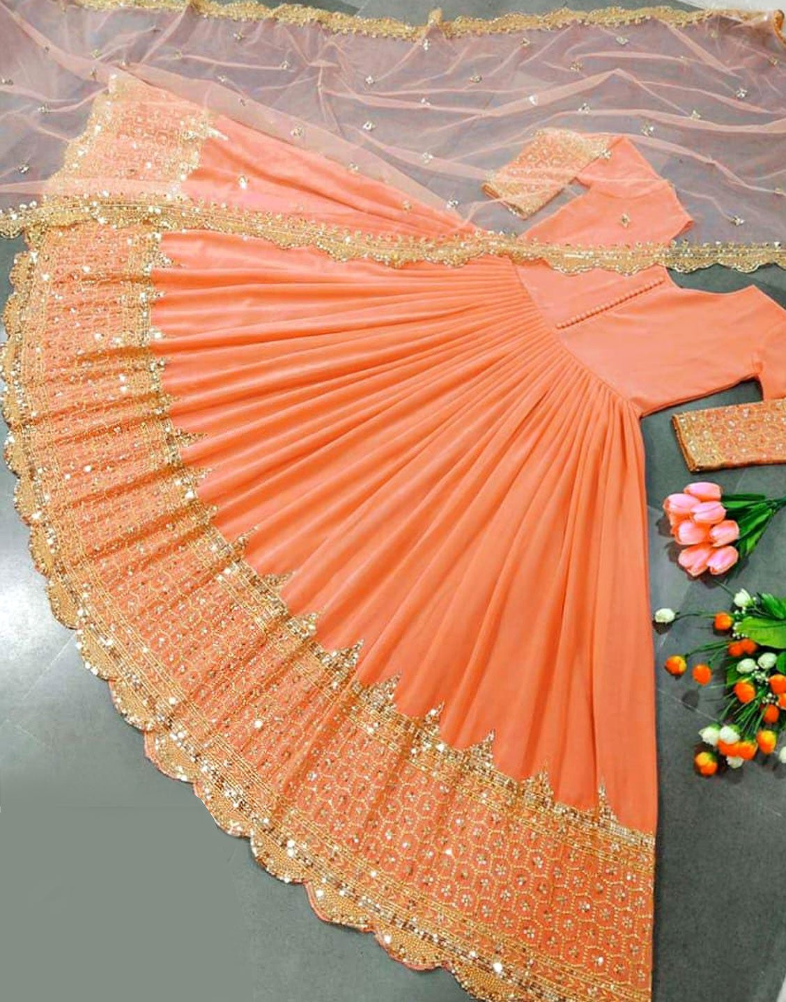 Readymade 3-Piece Embroidered Chiffon Maxi Dress