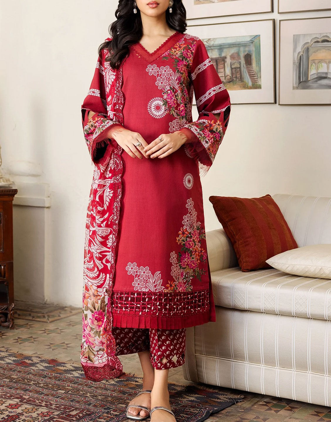 Charizma Embroidered Lawn Shirt with Chiffon Dupatta | CRN4-14