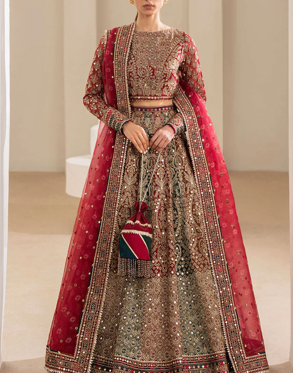 Jazmin Luxury Embroidered Chiffon Bridal Lehenga Dress | UC-3025