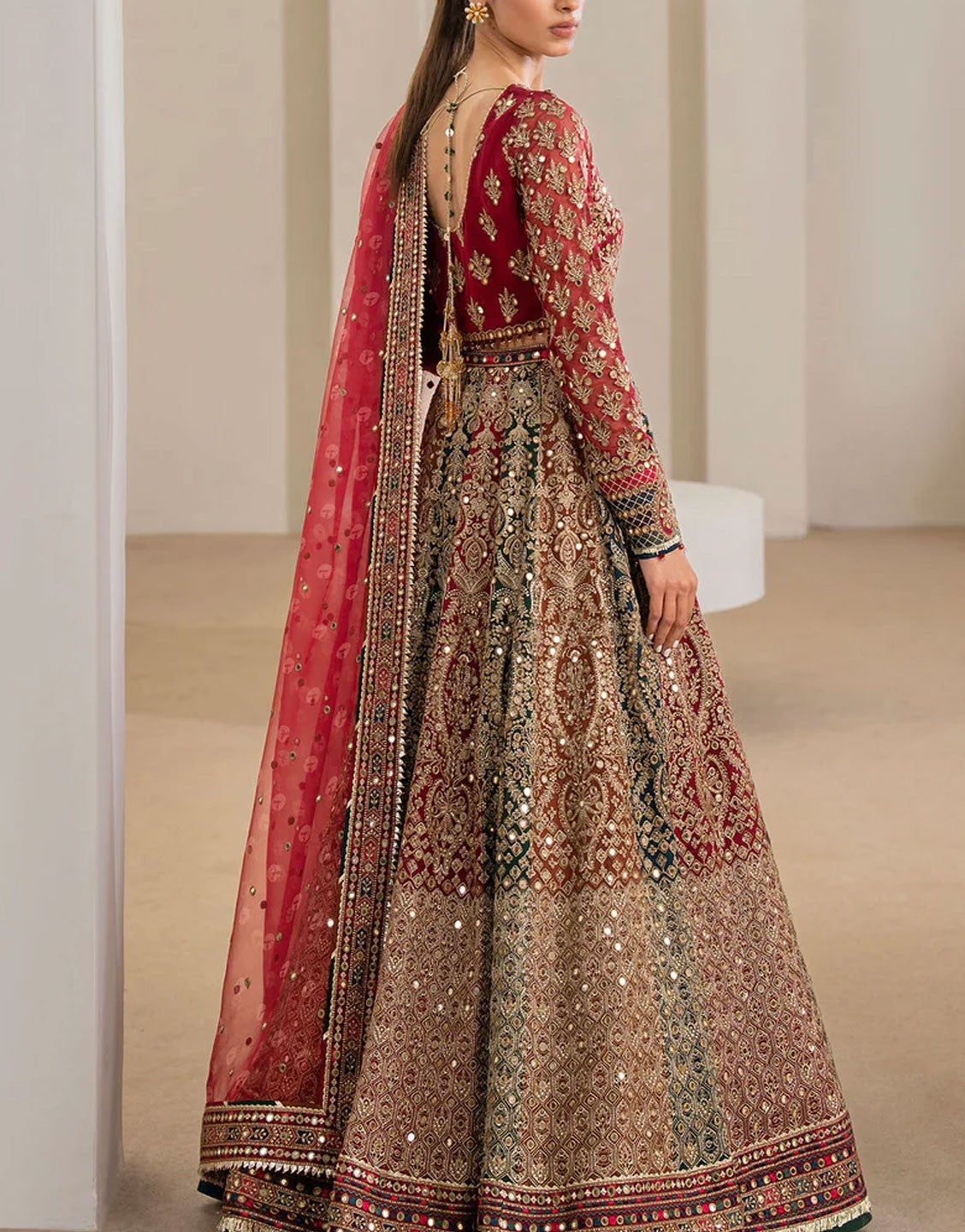 Jazmin Luxury Embroidered Chiffon Bridal Lehenga Dress | UC-3025