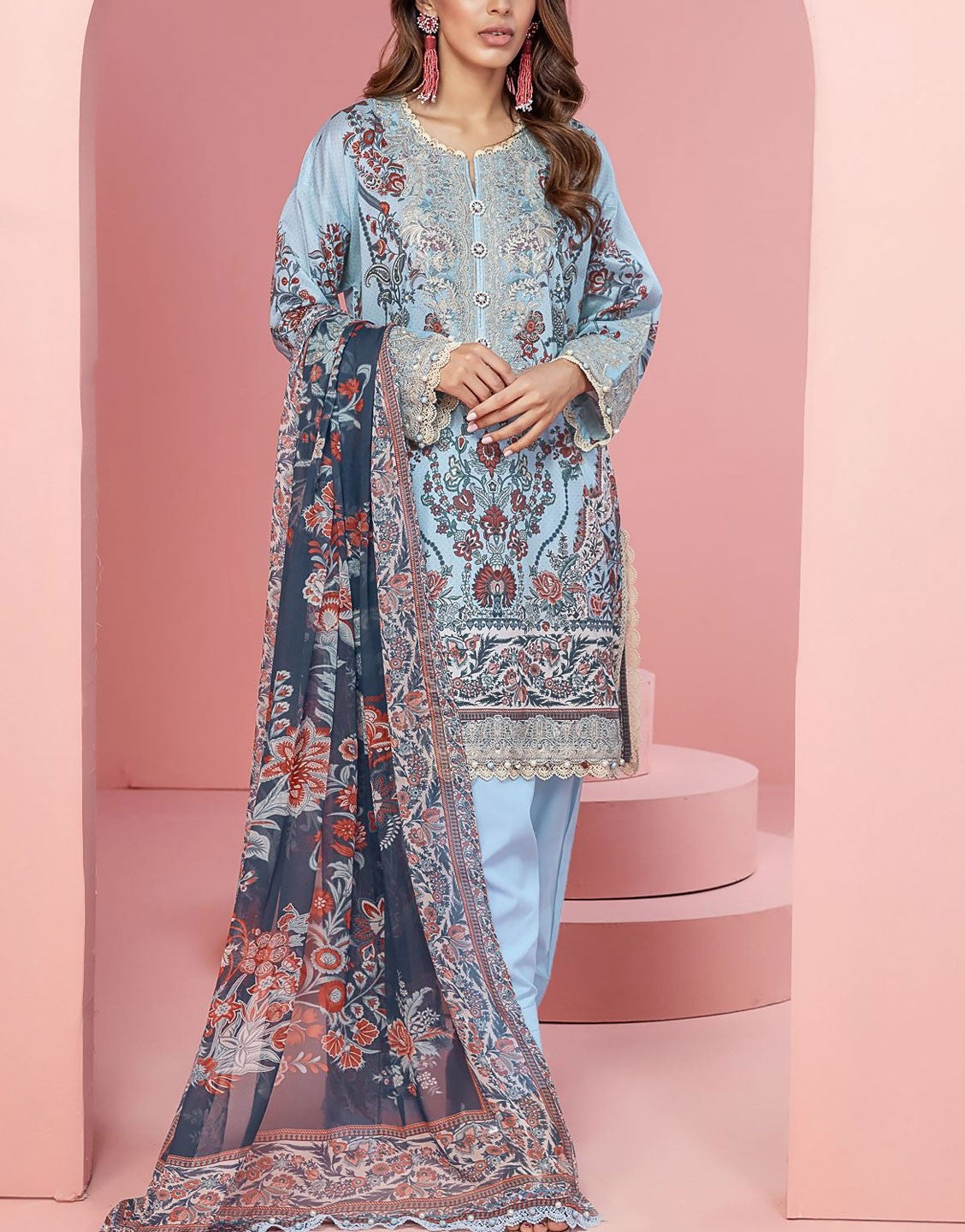Khaadi 3 Piece Embroidered Signature Lawn Dress | BCS240308