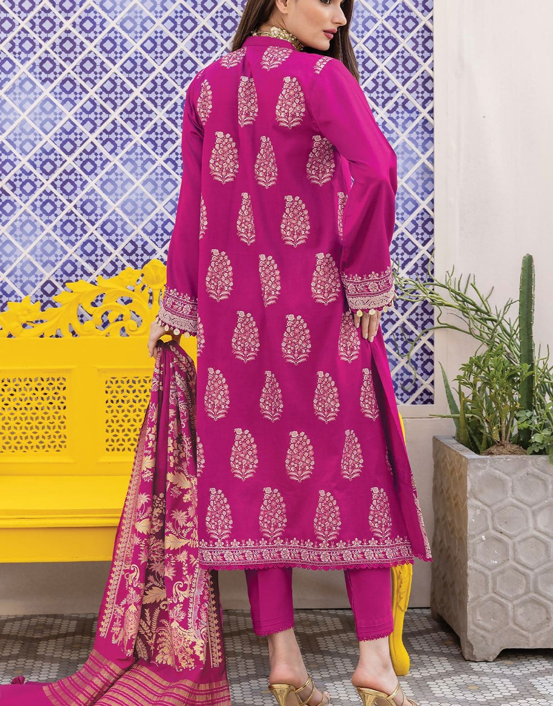 Khaadi 3 Piece Embroidered Cotton Satin Dress | BCS240208