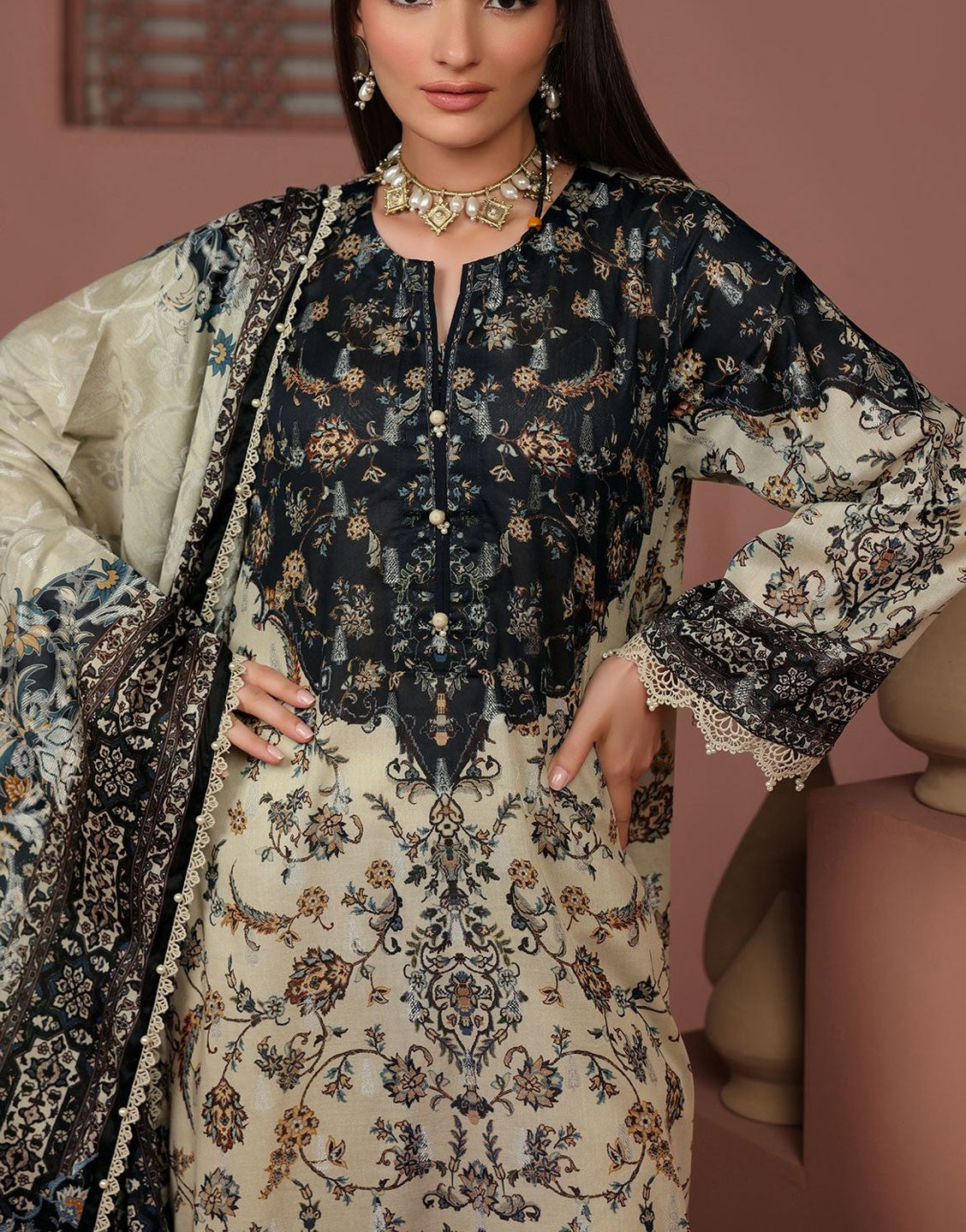 Khaadi 3 Piece Digital Printed Jacquard Dress | BCO240409