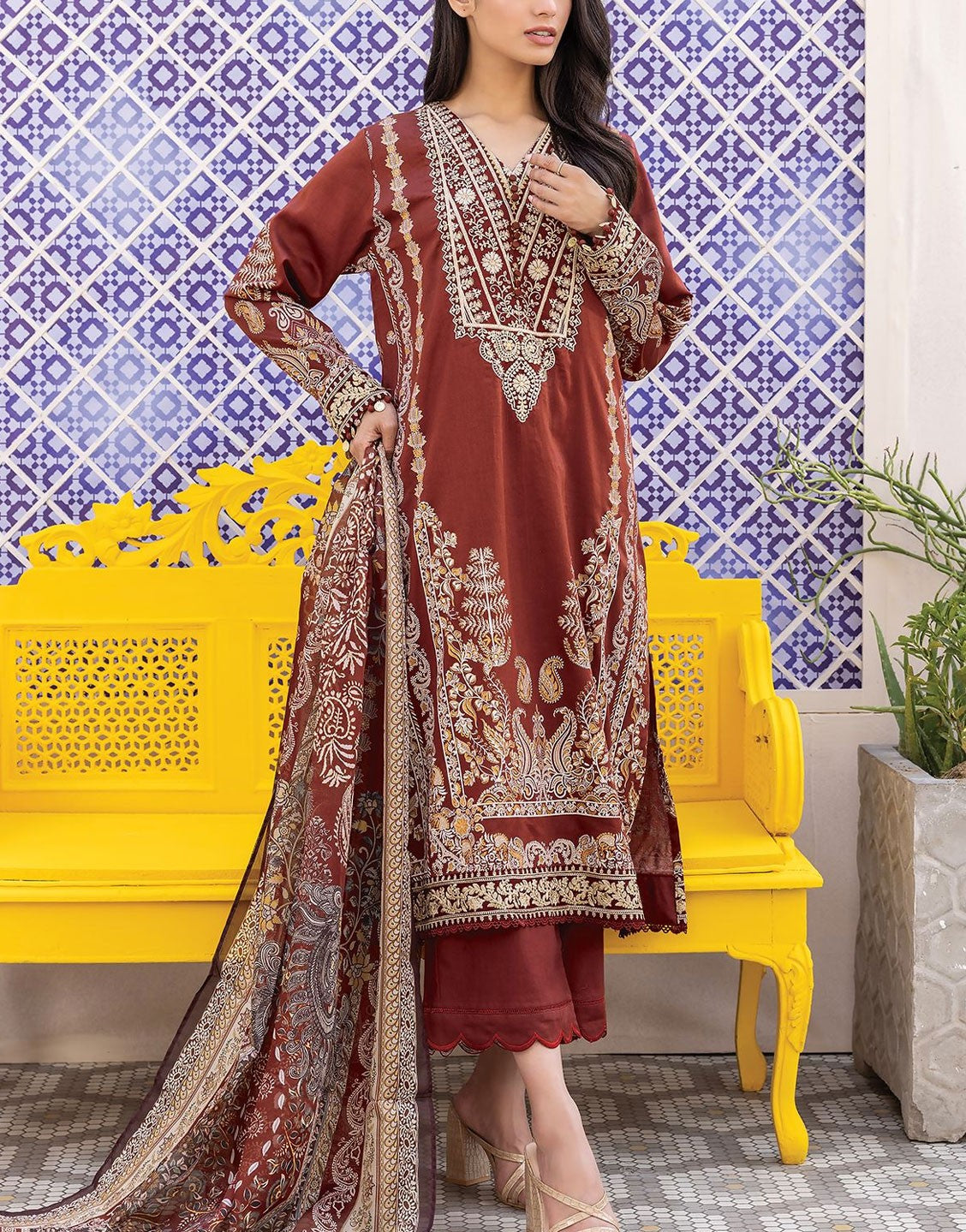 Khaadi 3 Piece Signature Cotton Satin EID Dress | BCS240201