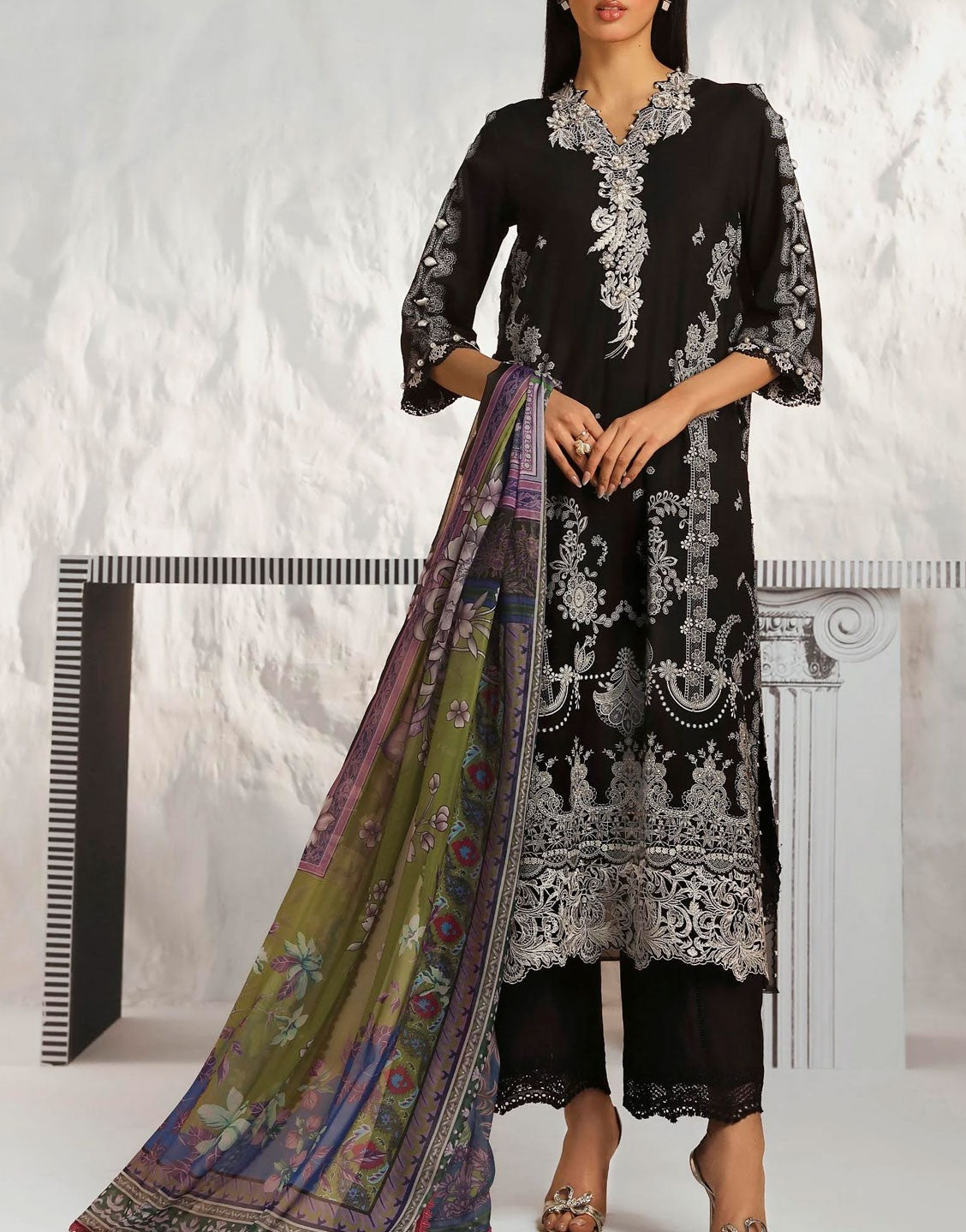 Sana Safinaz Black Summer Lawn Dress | M242-008A-CK
