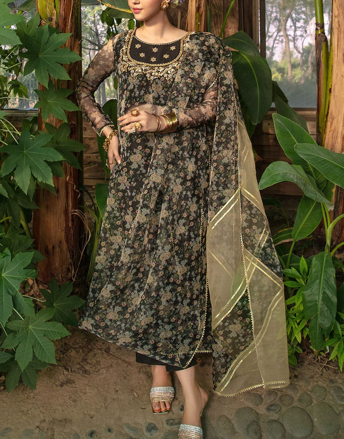 So Kamal Embroidered Black Organza Wedding Dress | AMBER D809