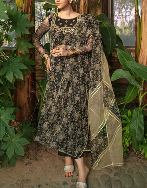 So Kamal Embroidered Black Organza Wedding Dress | AMBER D809