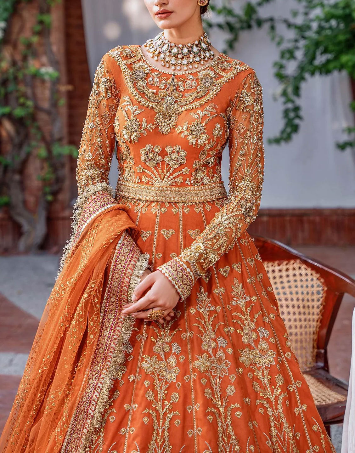 Akbar Aslam Luxury Embroided Net Bridal Maxi Dress | MAHJABEEN U-1489
