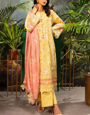 Al-karam 3 Piece Embroidered Lawn Suit | EC-02-24-Yellow