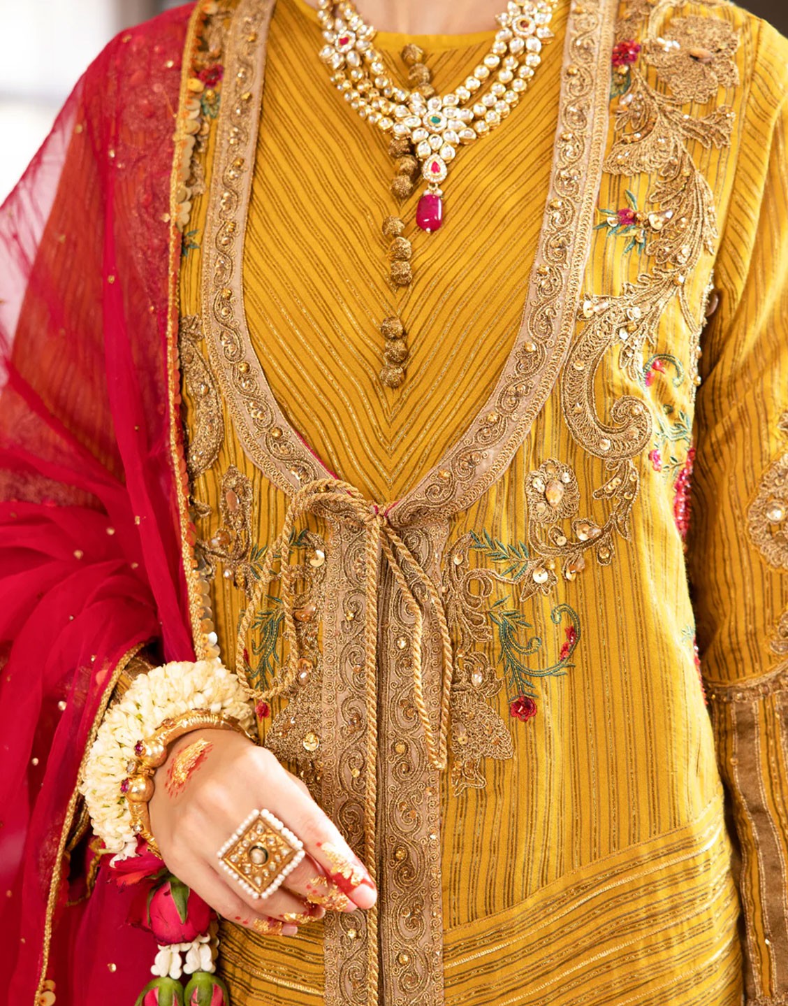 Almirah 3 Piece Khaddi Yarn Dyed Mehndi Dress | AL-3PS-LS-374