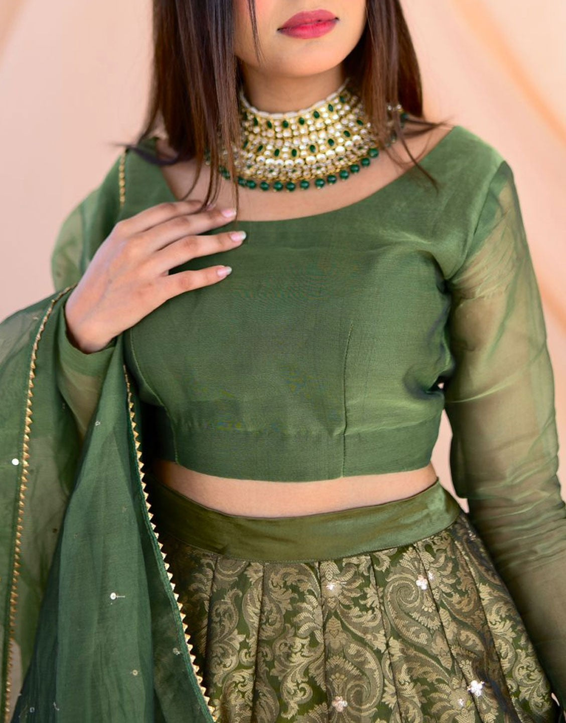 Amna Ismail Organza Olive Green Lehenga Choli | AI94510
