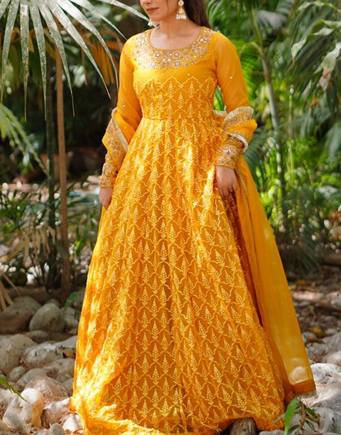Amna Ismail Organza Maxi Dress for Mehndi Function | Roshan AI46121