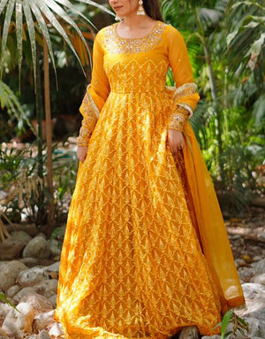 Amna Ismail Organza Maxi Dress for Mehndi Function | Roshan AI46121