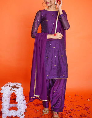 Amna Ismail Cotton Net Purple Shalwar Kameez Suit | AI47928
