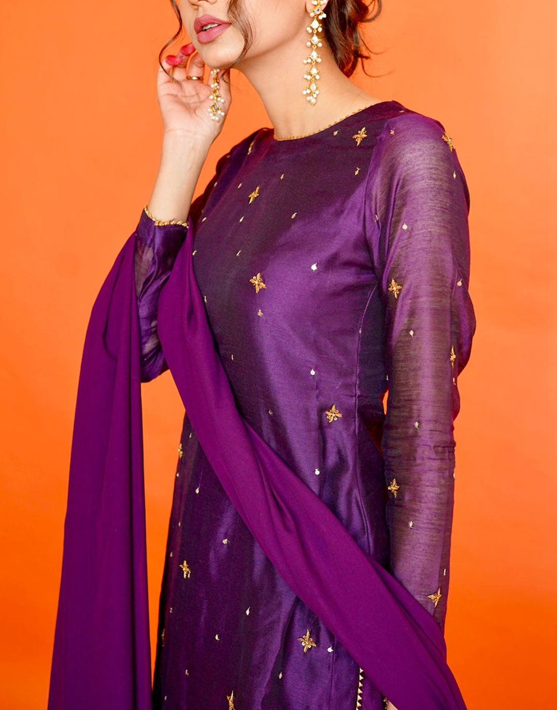 Amna Ismail Cotton Net Purple Shalwar Kameez Suit | AI47928