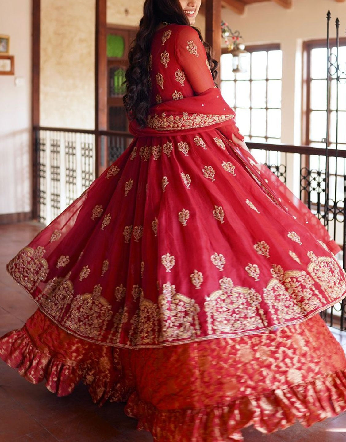 Amna Ismail Organza Red Bridal Maxi Dress | KHAZAIN AI46950