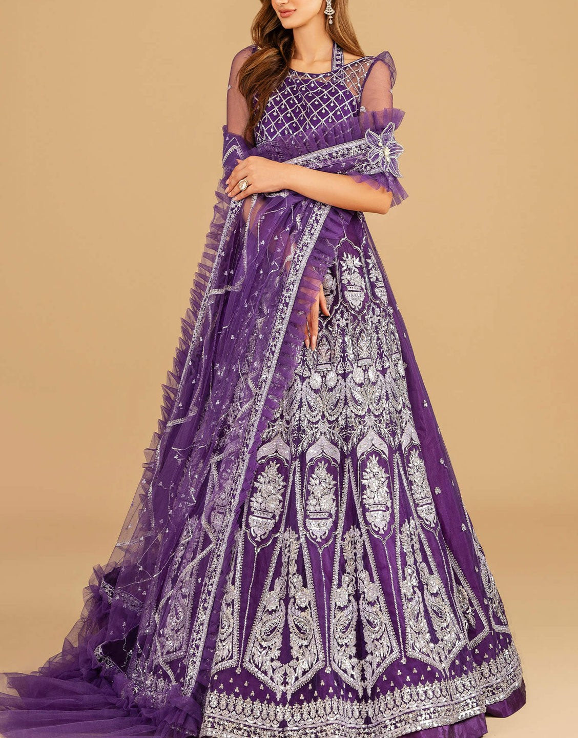 Asifa & Nabeel Net Party Wear Maxi Dress | Bandhani (ANB-07)