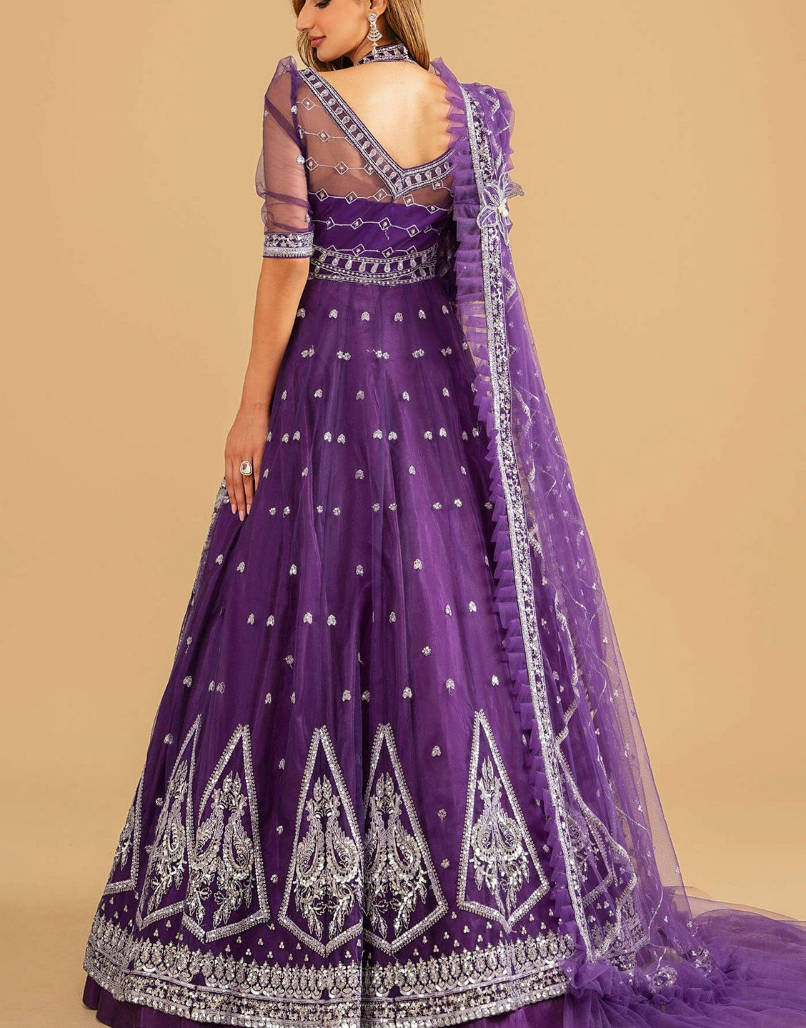 Asifa & Nabeel Net Party Wear Maxi Dress | Bandhani (ANB-07)