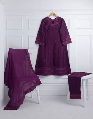 Azure Fancy 3 Piece Embroidered EID Lawn Suit | Orchid Crush