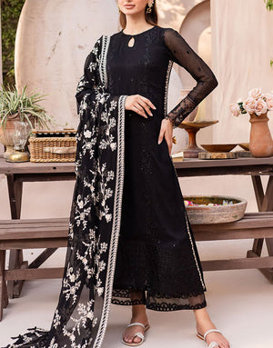 Azure Fancy Chiffon Black Party Wear Dress | Starry Bliss