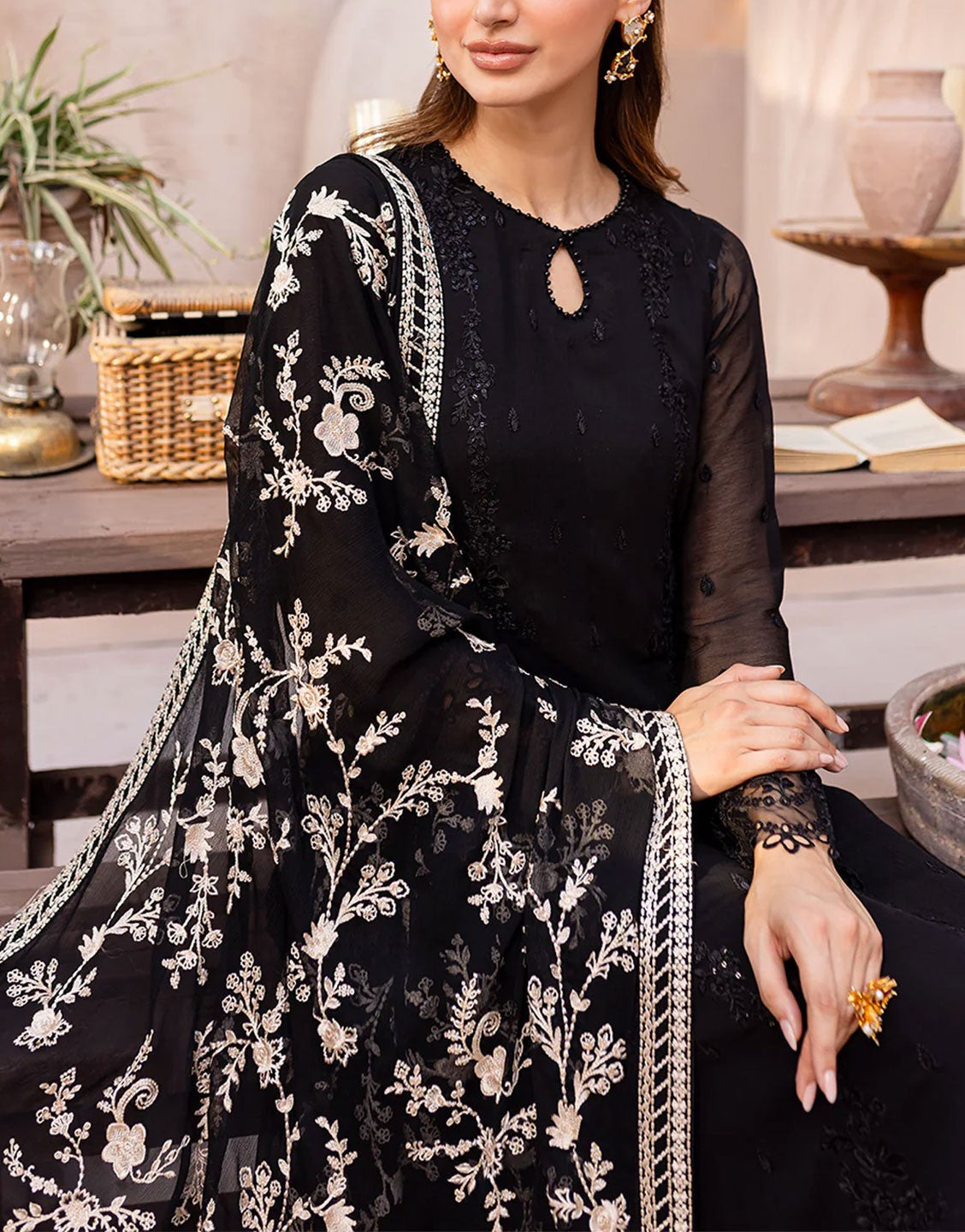 Azure Fancy Chiffon Black Party Wear Dress | Starry Bliss