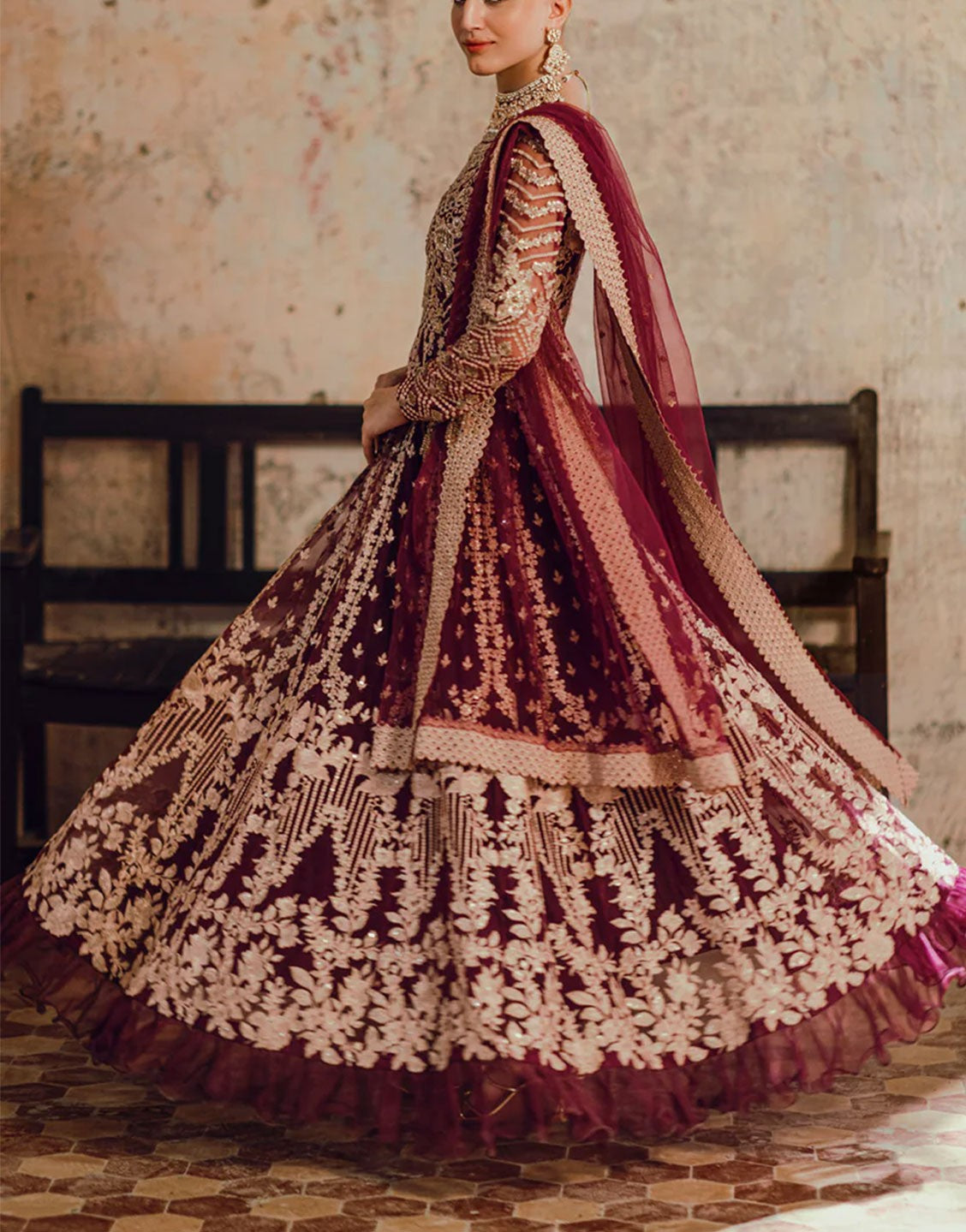 Azure Luxury Embroidered Bridal Net Maxi Dress | Parisa