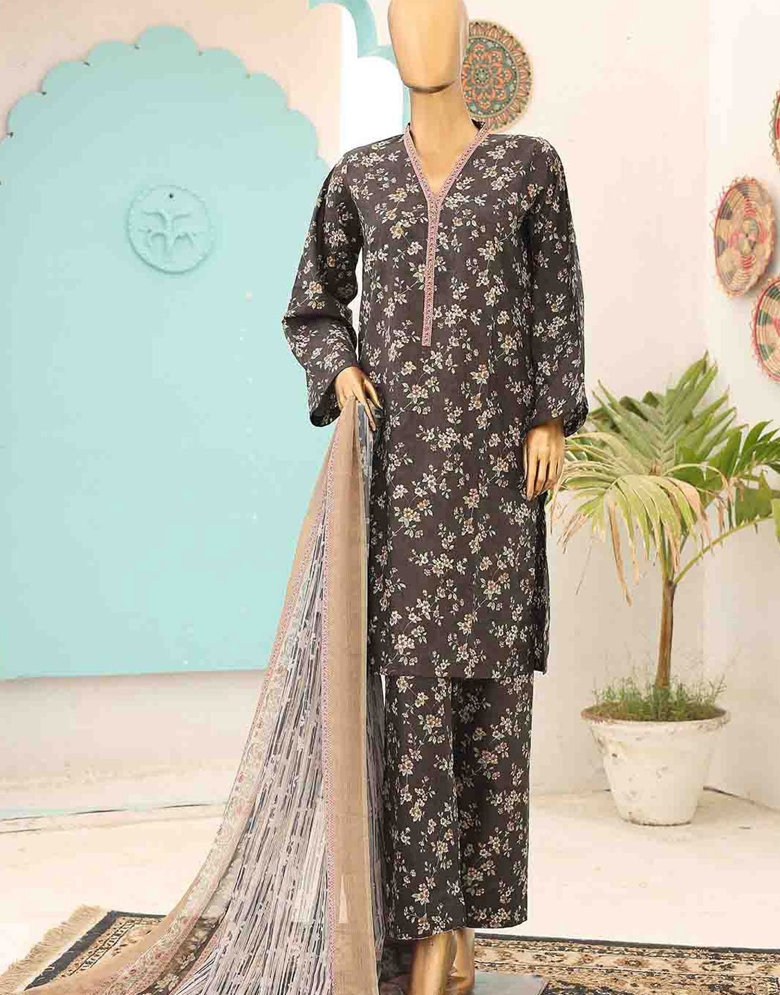 blue dress for baby girl Bin Saeed 3 Pcs Black Printed Lawn Dress
