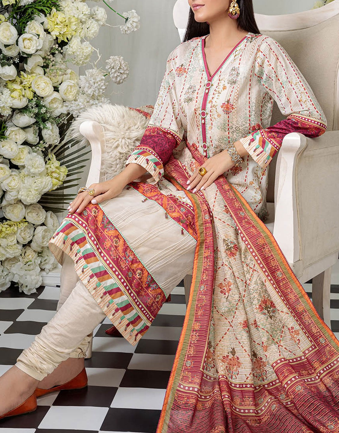 Bonanza Satrangi 3 Piece Summer Lawn Collection | O-WHITE ARNS223P19