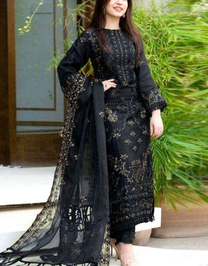 Elegant Embroidered Black Chiffon Party Wear Suit with Chiffon Dupatta