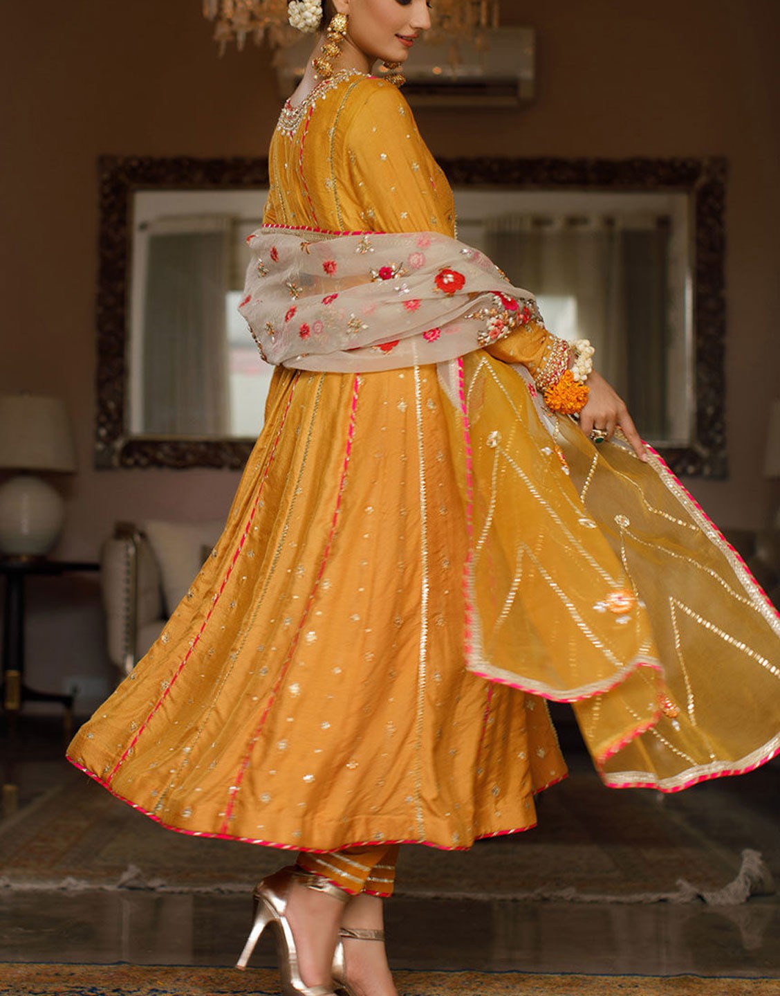 Deepak Perwani Luxury Khaadi Net Mehndi Dress | ANNE KTD3554