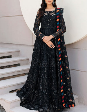 Emaan Adeel Fancy Net Black Party Wear Maxi Dress | BL-502