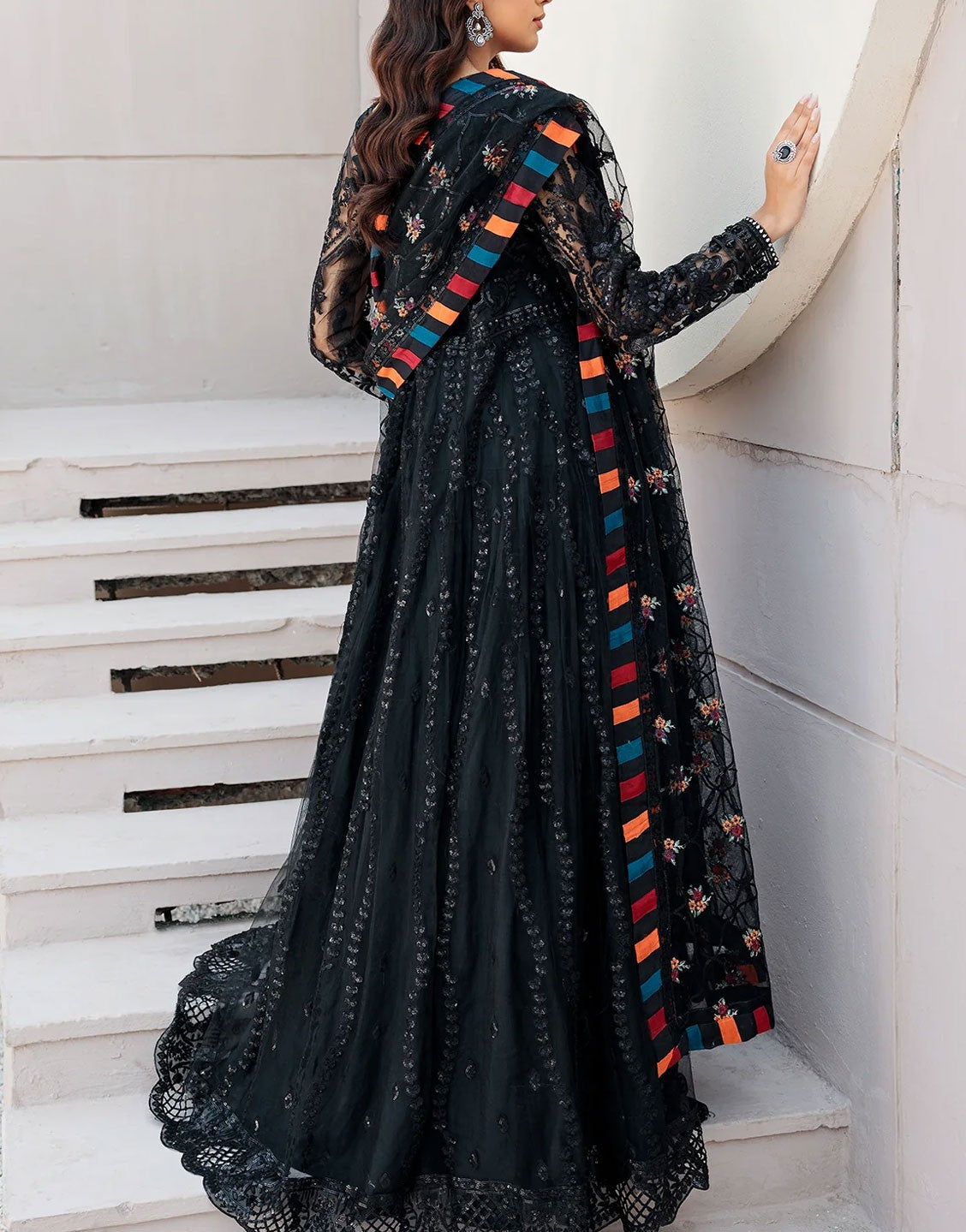 Emaan Adeel Fancy Net Black Party Wear Maxi Dress | BL-502