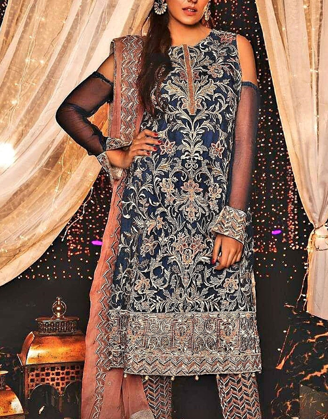 Embroyal Luxury Chiffon Wedding Wear Dress