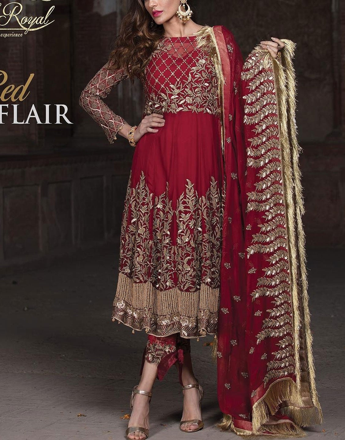 Embroyal Fancy Red Chiffon Party Wear Collection Dress